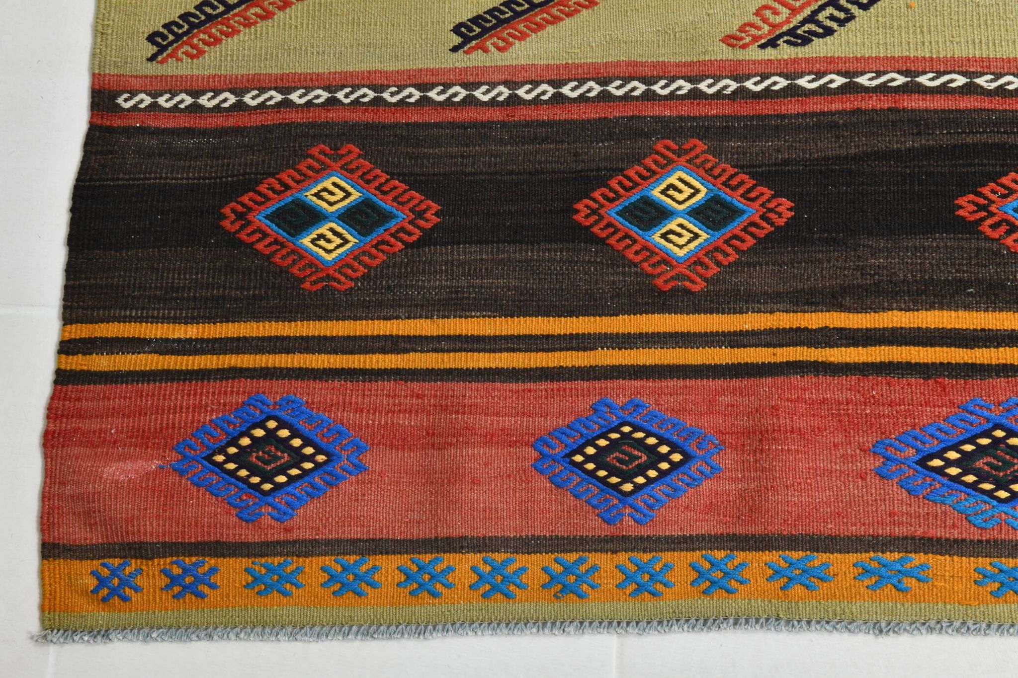 6x9 Blue & Red Details Kilim Rug,Modern Mid Century,Wool Area Rug,175x261Cm