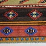 6x9 Blue & Red Details Kilim Rug,Modern Mid Century,Wool Area Rug,175x261Cm