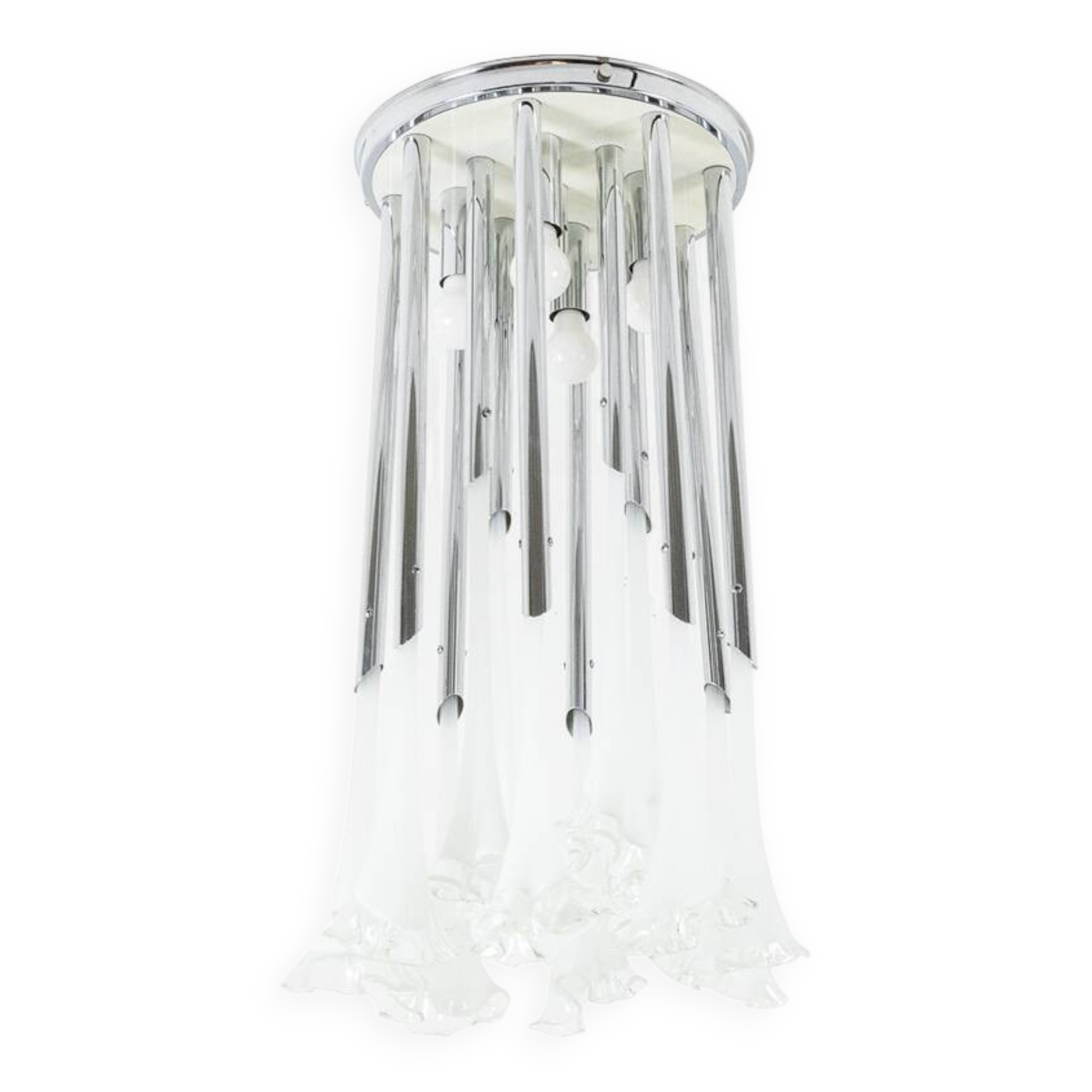 Murano glass and chrome metal chandelier. 1970s.