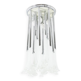 Murano glass and chrome metal chandelier. 1970s.
