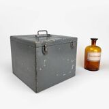 Old gray painted wooden toolbox