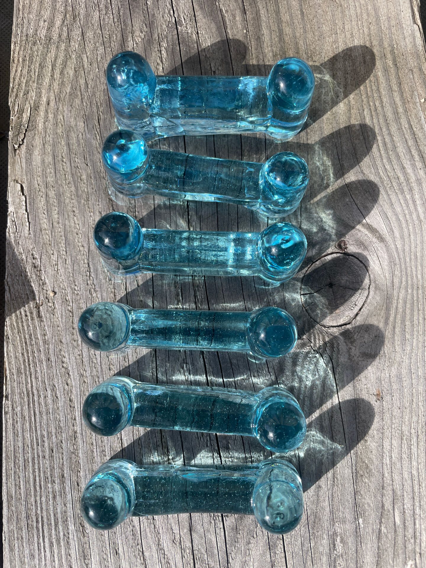 6 porte-couteaux bleus verrerie de Biot