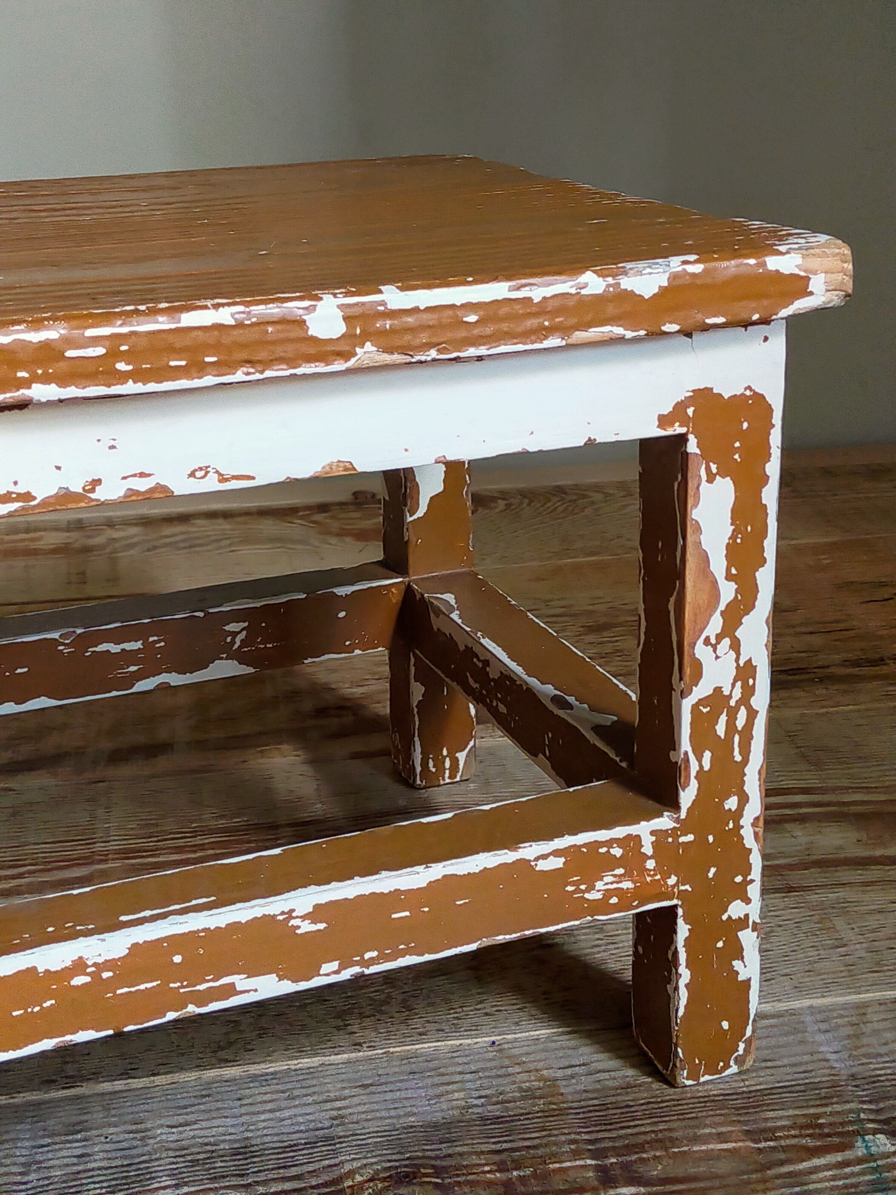 Vintage patinated solid wood side bench