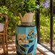 Large Japanese-style garden stool in turquoise glazed ceramic.