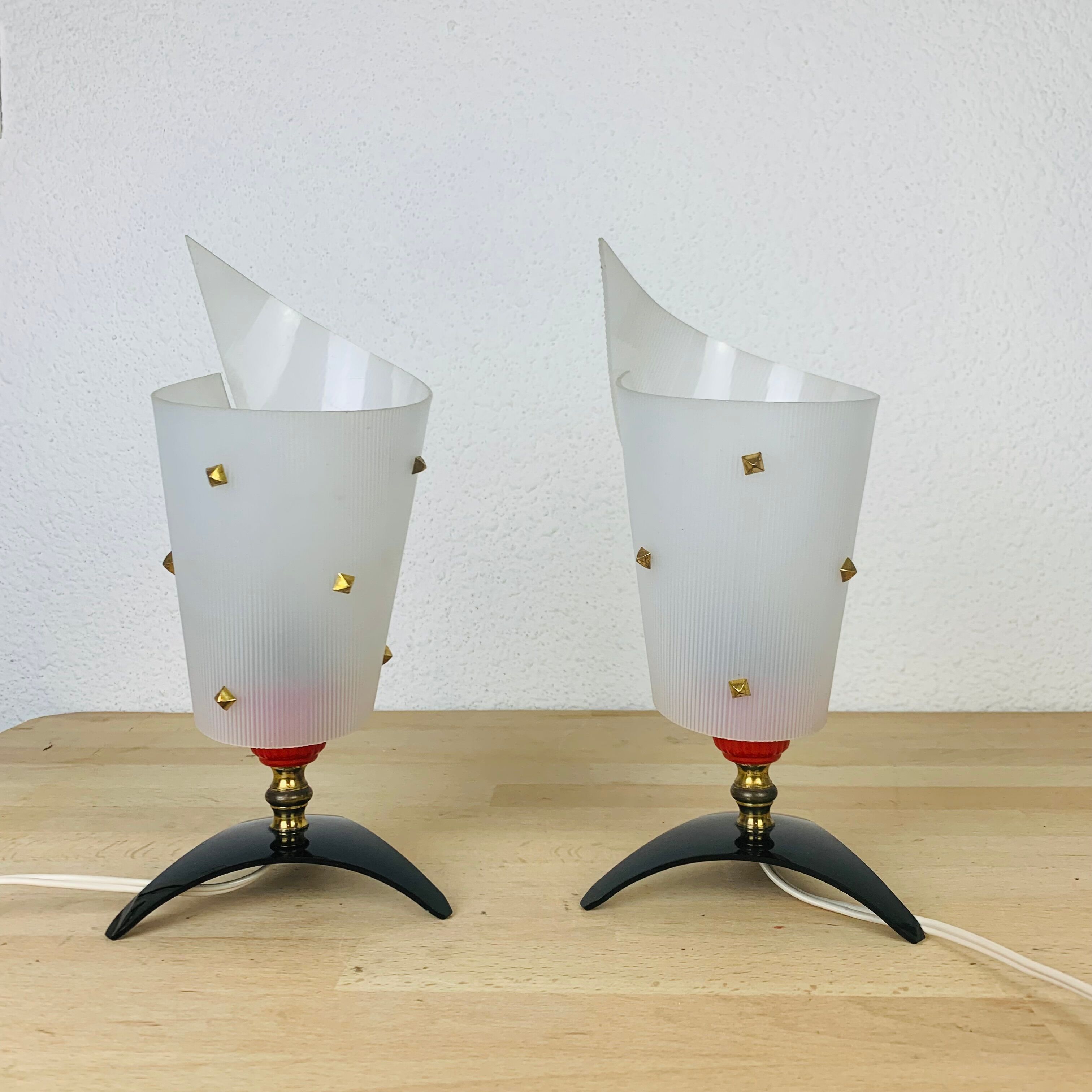Pair of 50s bedside lamps plastic brass