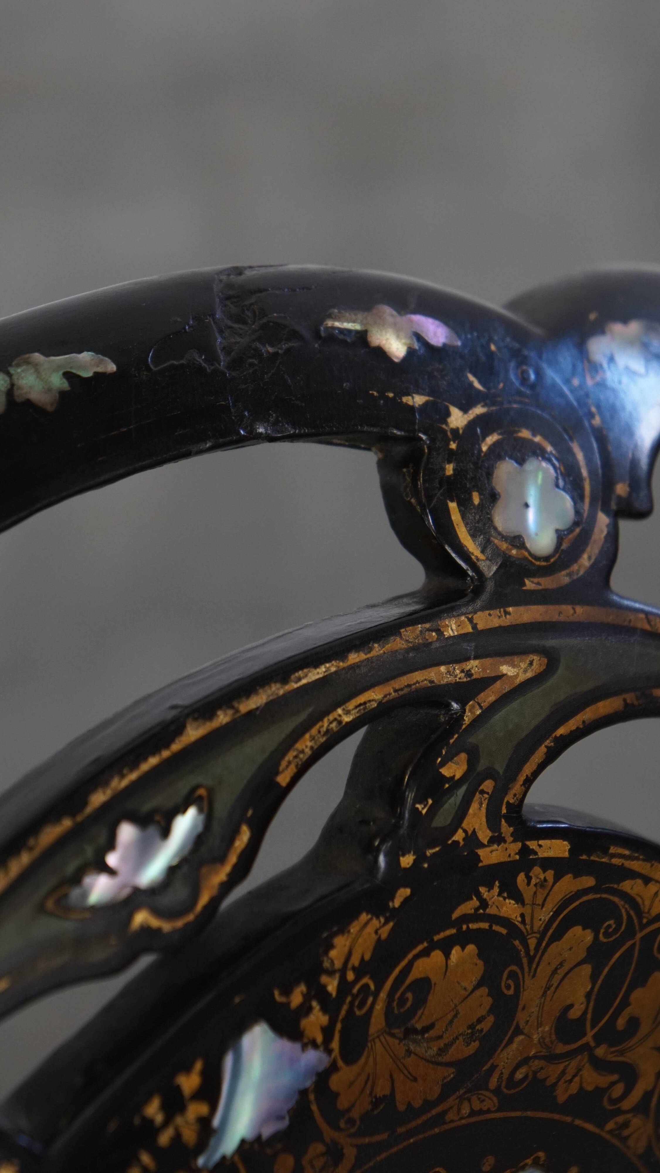 Set of 2 Antique 19th Century English Chinoiserie Mother of Pearl Chairs