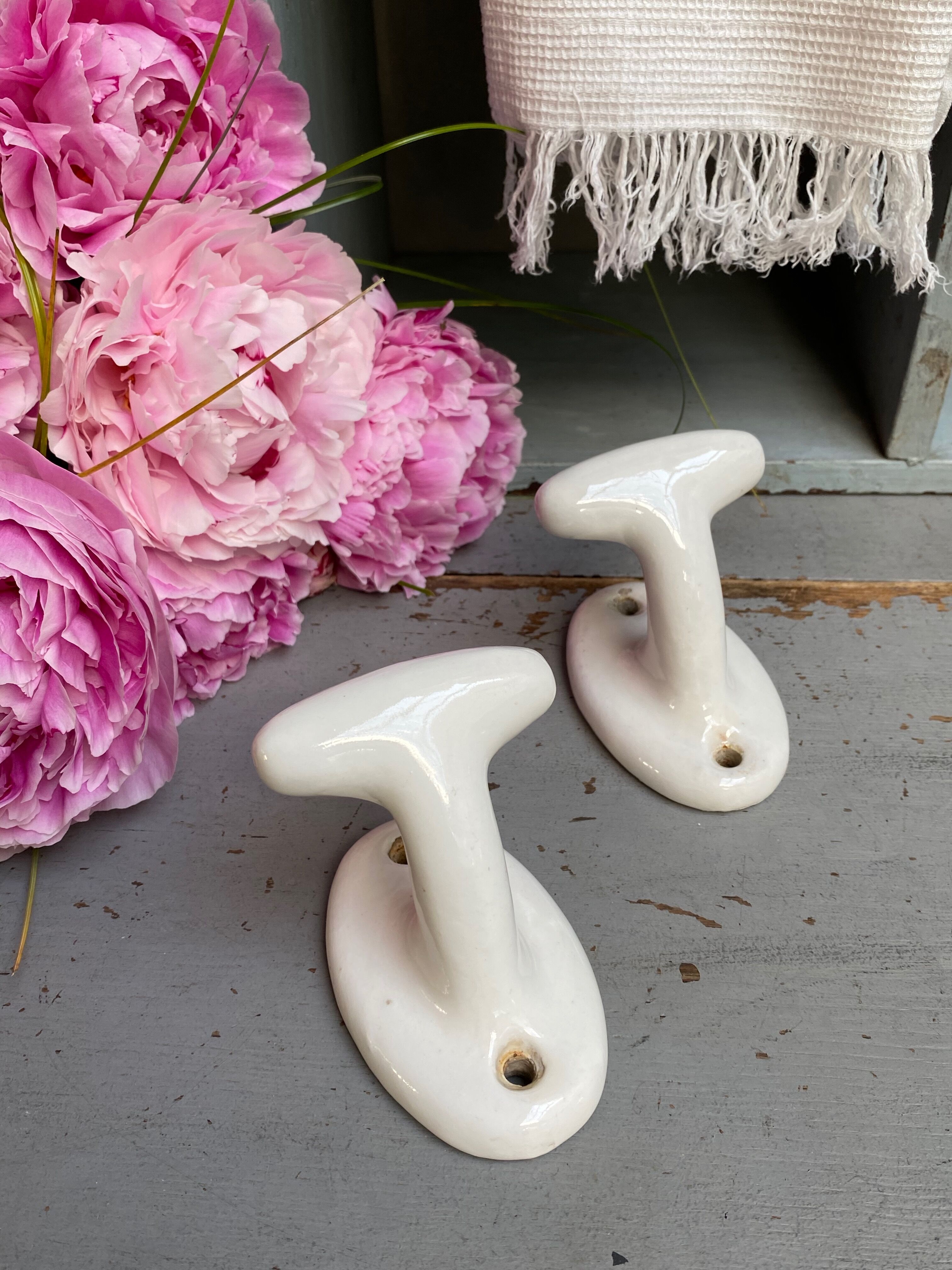 Pair of porcelain hooks