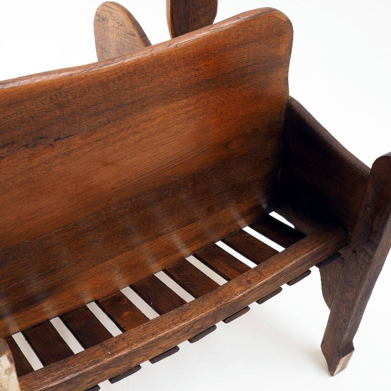 Antique Dutch Arts and Crafts Oak Hall Bench, Early 20th Century