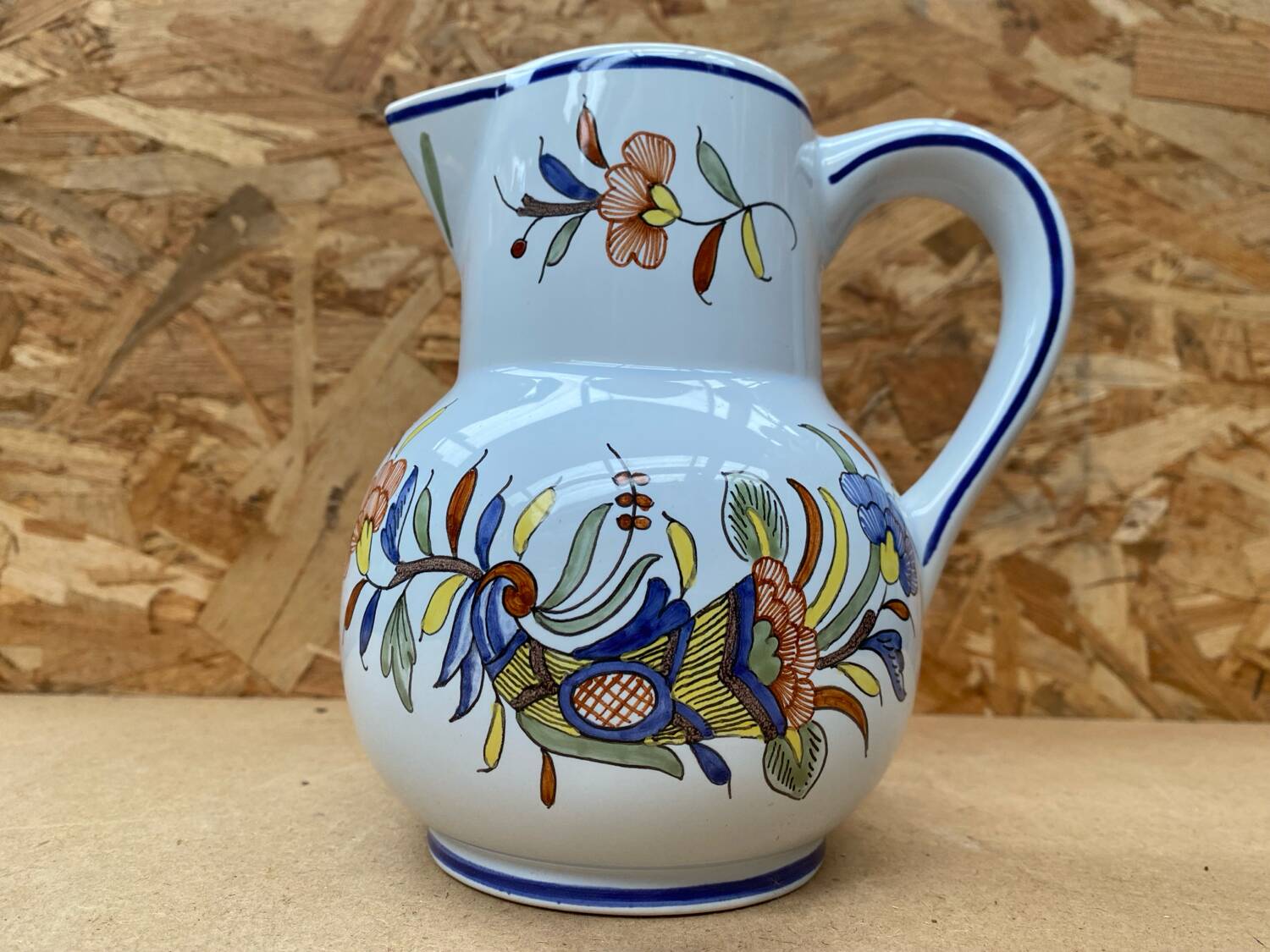 Old pitcher decor rouen geo martel white ceramic vintage flower decor #b644