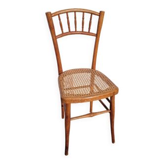 Chaise bistrot ancienne en bois et cannage rotin