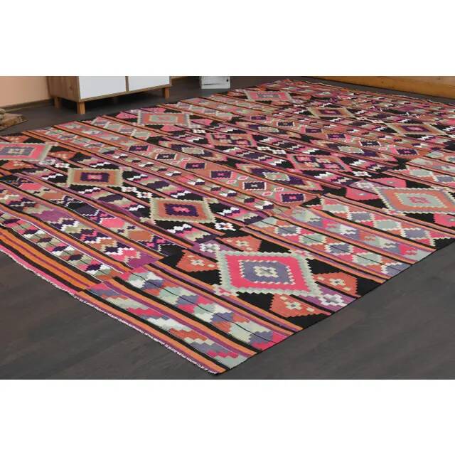 1970s Vintage Turkish Oushak Handmade Wool Cotton Pink Runner Rug 310x407