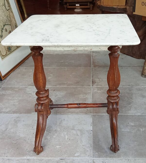 Ancienne petite table d appoint marbre et bois