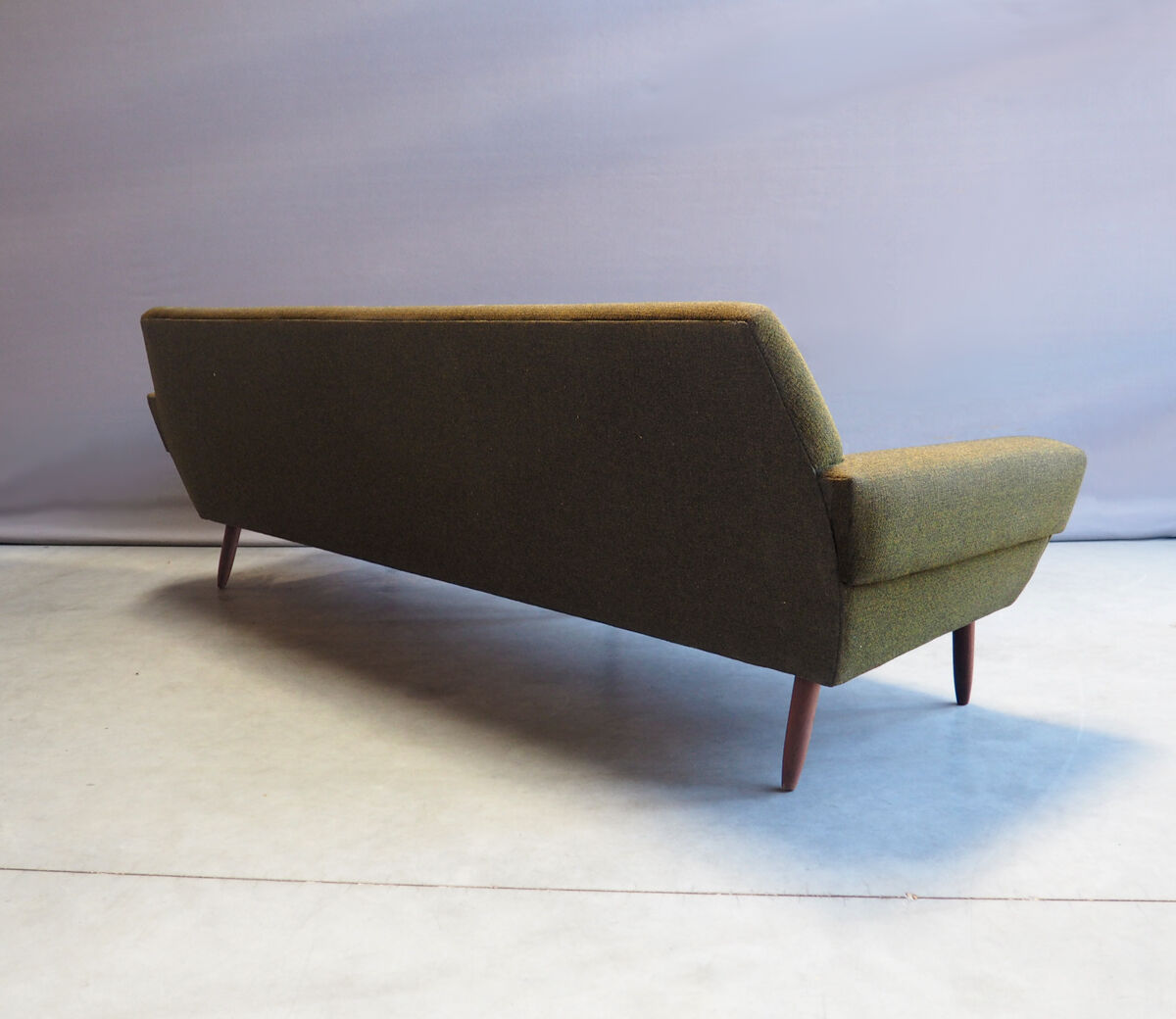 Danish 4 seater sofa in green woolen fabric 60s