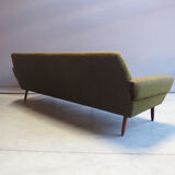 Danish 4 seater sofa in green woolen fabric 60s