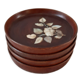 Ensemble de 4 dessous de verres en bois et nacre années 60-70