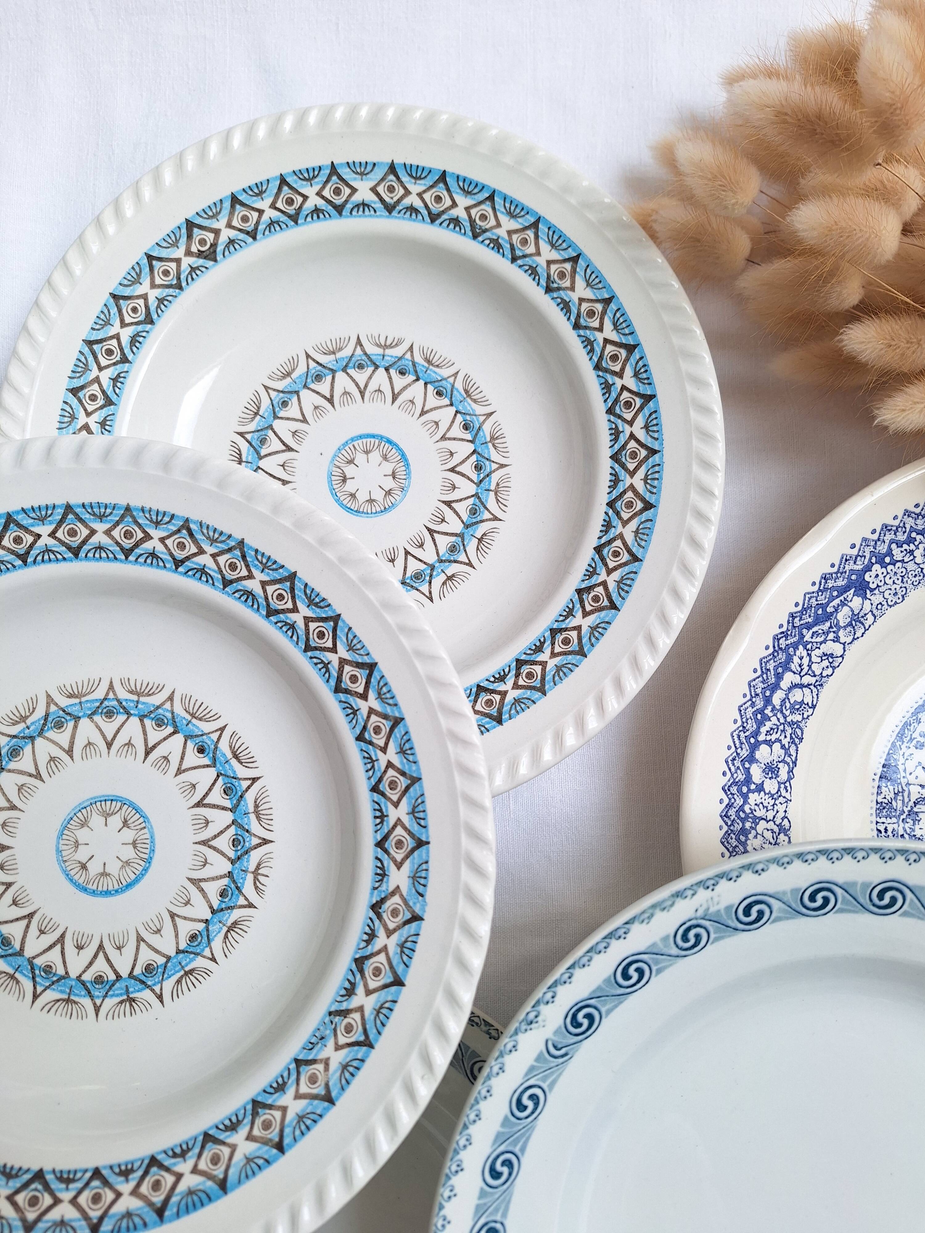 St Amand blue soup plates, Ironstone