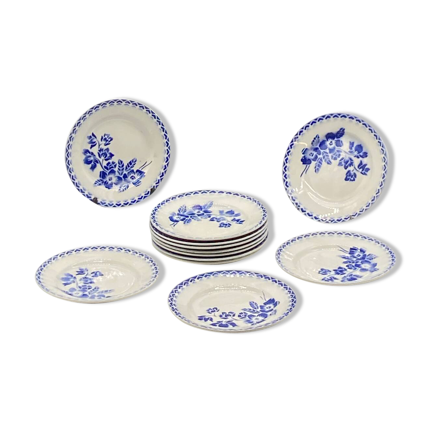 Service of 12 dessert plates, Sarreguemines / Digoin, DONON, vintage, old