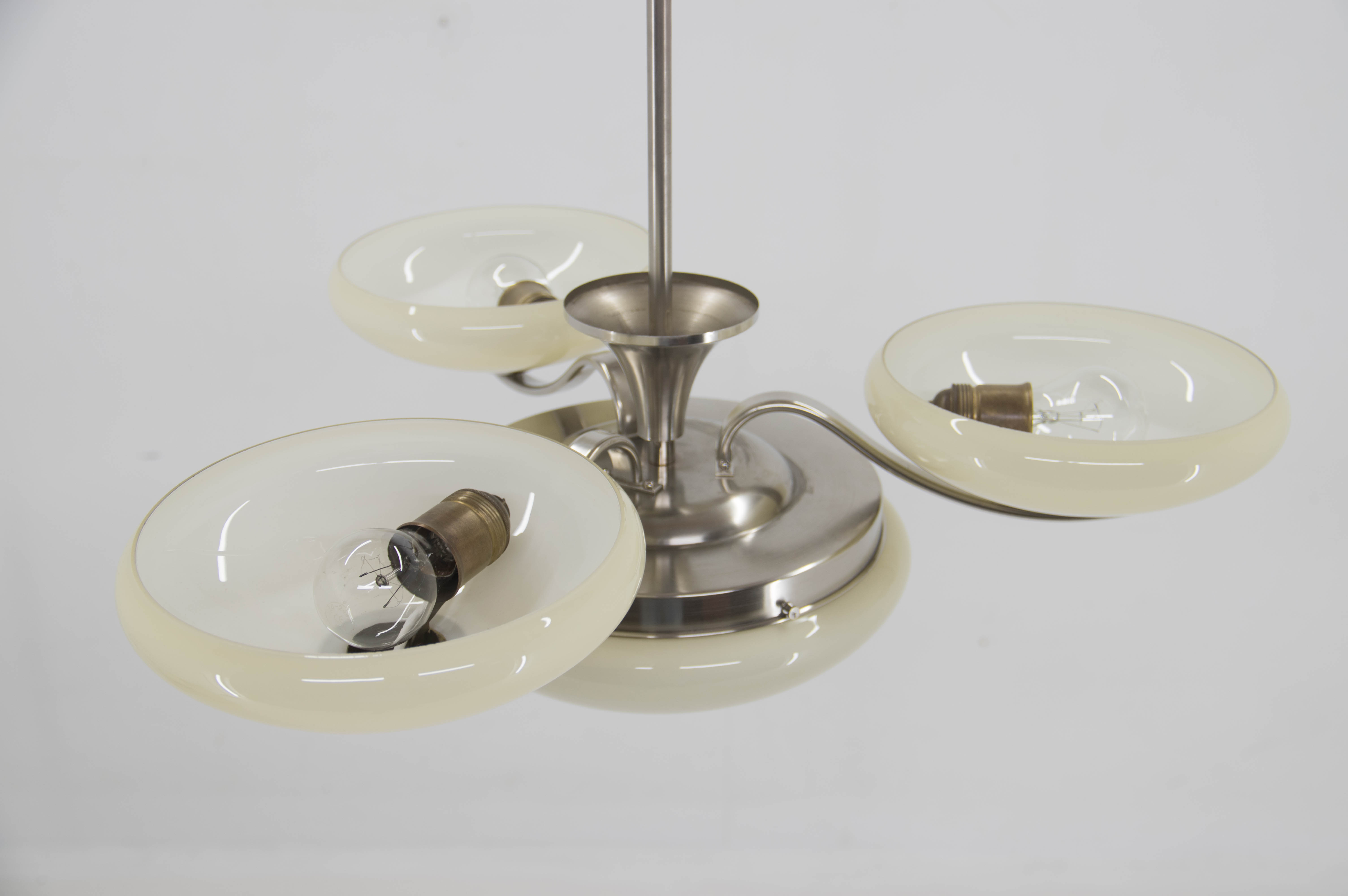 Art Deco Nickel-plating Chandelier, 1930s, Restored