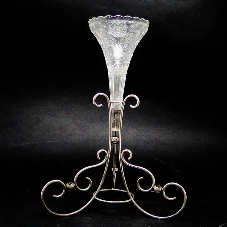 Art nouveau flute vase, silver-plated brass and glass, United Kingdom, early 20th century