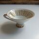 Solitaire tea cup, saucer, and dessert plate in white and gold.