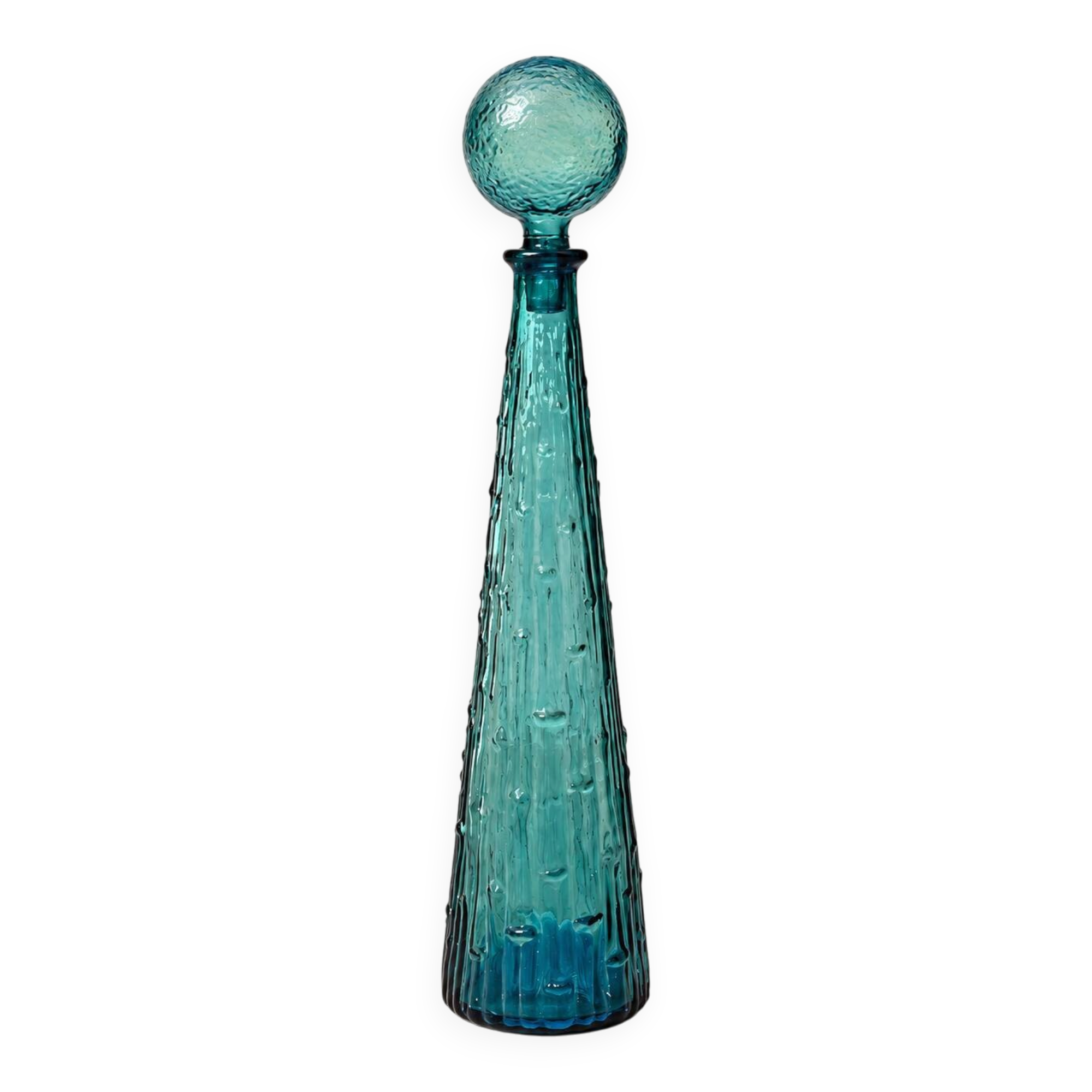Large decorative turquoise blue textured glass carafe – Vintage