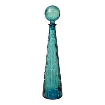 Large decorative turquoise blue textured glass carafe – Vintage