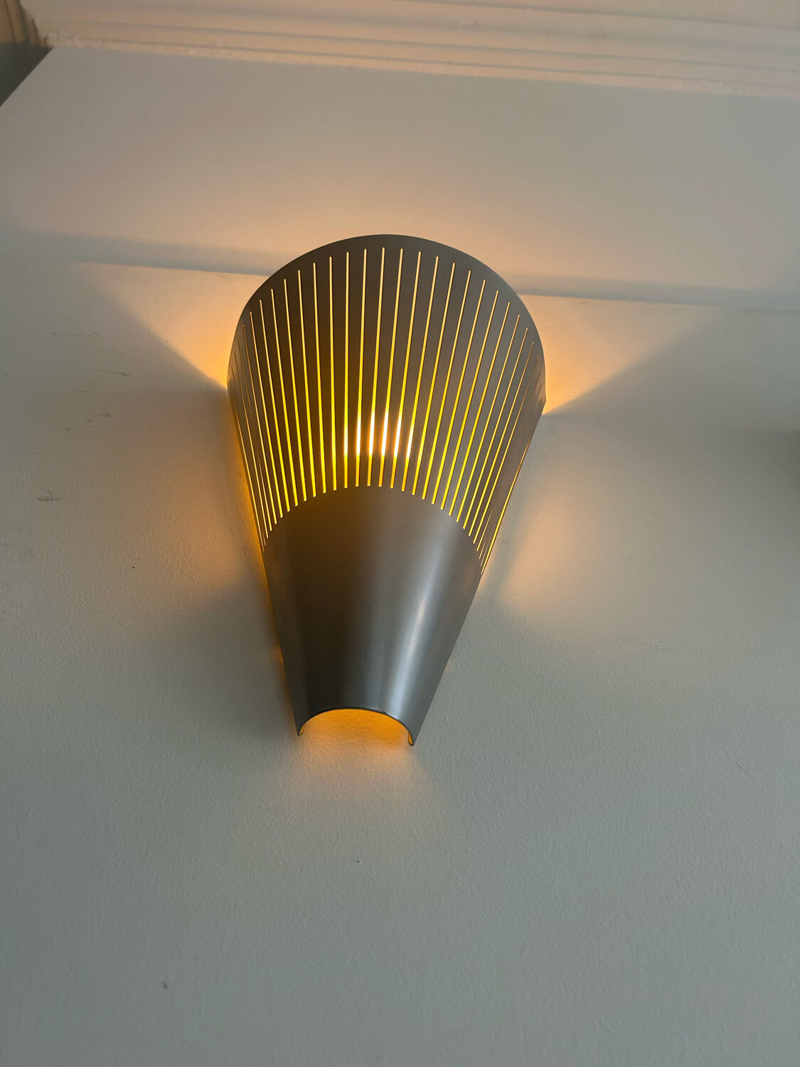 Pair of vintage conical wall lights, ribbed metal, Sweden 1970