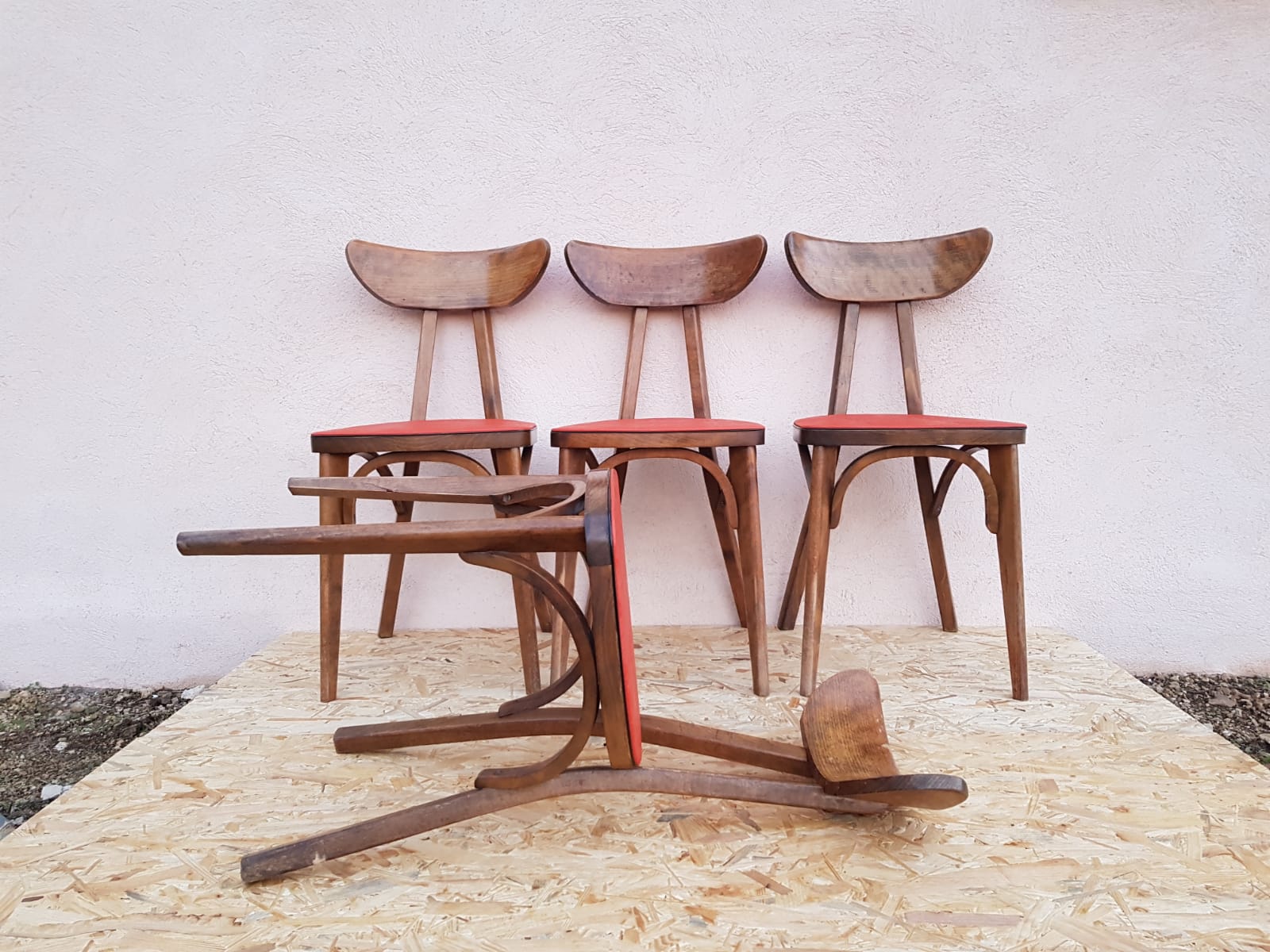 4 chairs Bistro/banana style Luterma sitting vintage Red