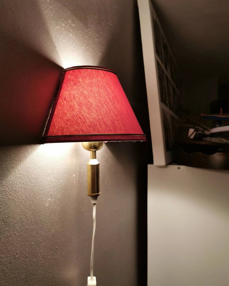 Vintage brass wall lamp with fabric lampshade, 80s