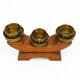 Vintage Art Deco Wooden Candle Holder Mid-Century Sculptural Brass Can