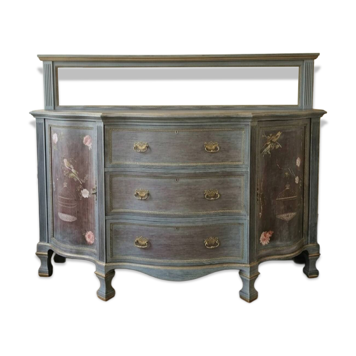 Antique English wooden commode with mirror.