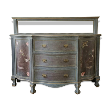 Antique English wooden commode with mirror.