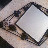 Art deco beveled mirror in wrought iron with grape decor