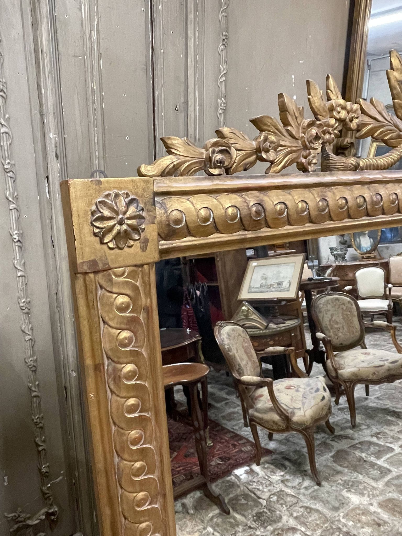 Large gold mirror with mouldings