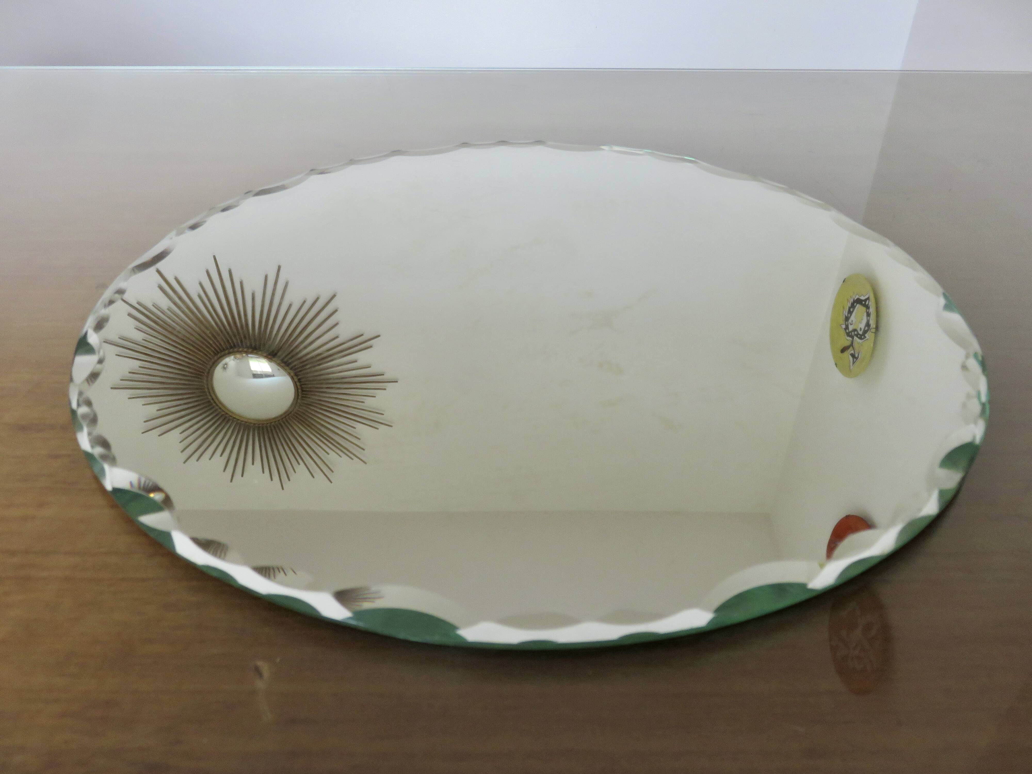 Vintage large round mirror, to be placed, bevelled, Art Deco, 1940s 50s