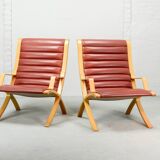 Padded Red Leather High Back AX Lounge Chairs by Hvidt and Molgaard Nielsen