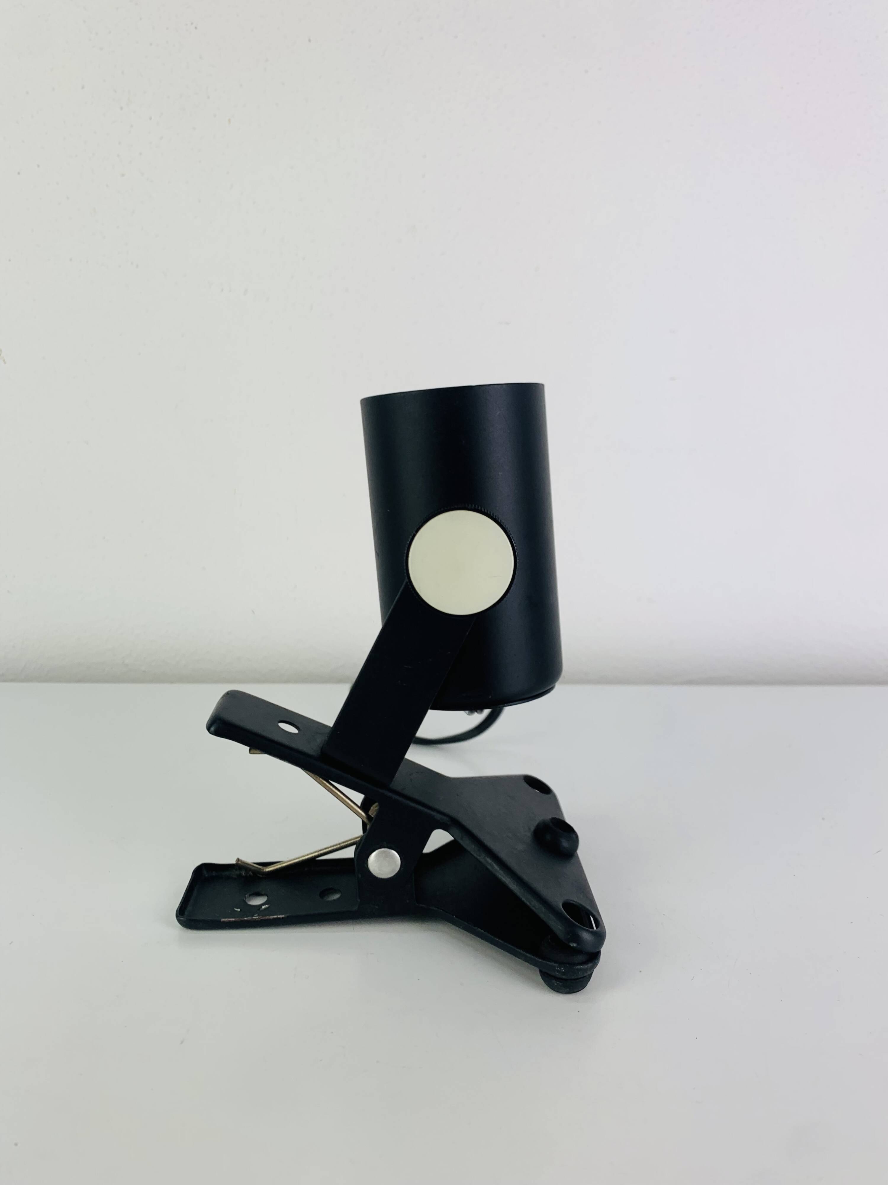 3 clip-on spotlights, black metal, 1960s, vintage