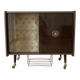 Vintage 1950s TV cabinet in wood with gold details.