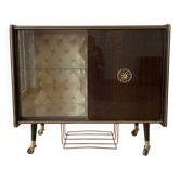 Vintage 1950s TV cabinet in wood with gold details.