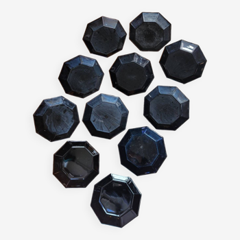 Set of 11 Arcoroc black hexagonal soup plates