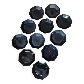 Set of 11 Arcoroc black hexagonal soup plates
