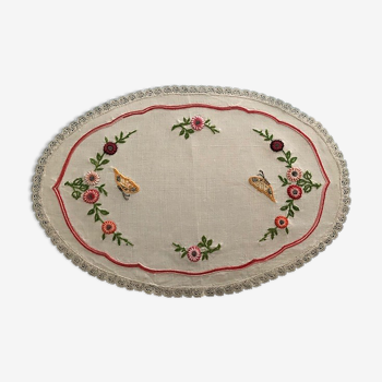 old oval placemat embroidered hand