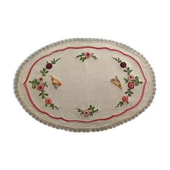 old oval placemat embroidered hand