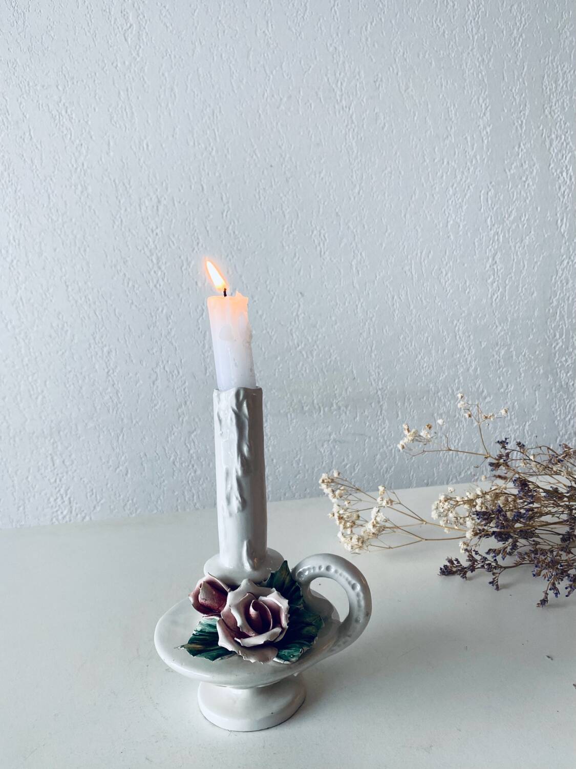 Italian slip candle holder signed