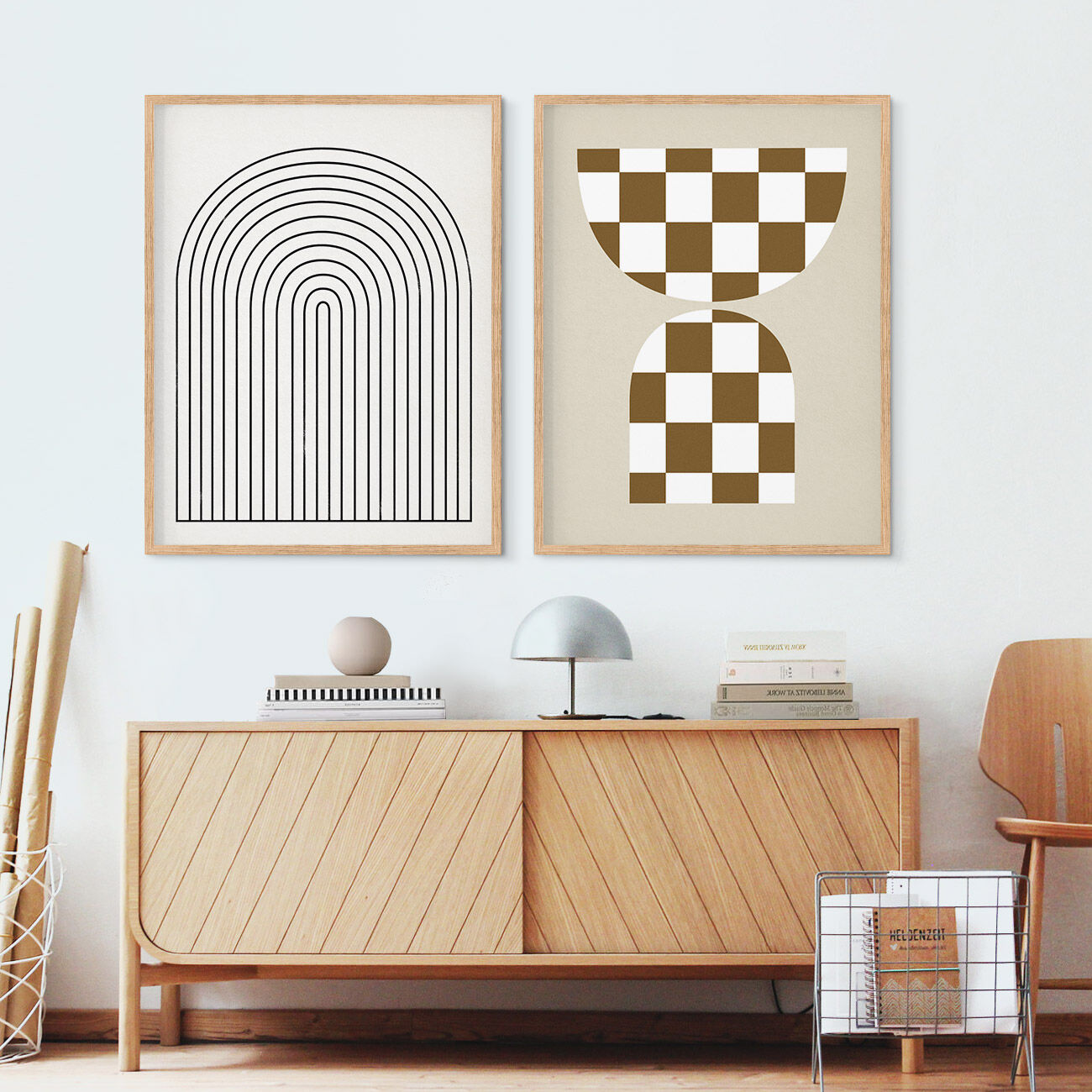Pair of prints, checkered wall art set of two, 50x70cm