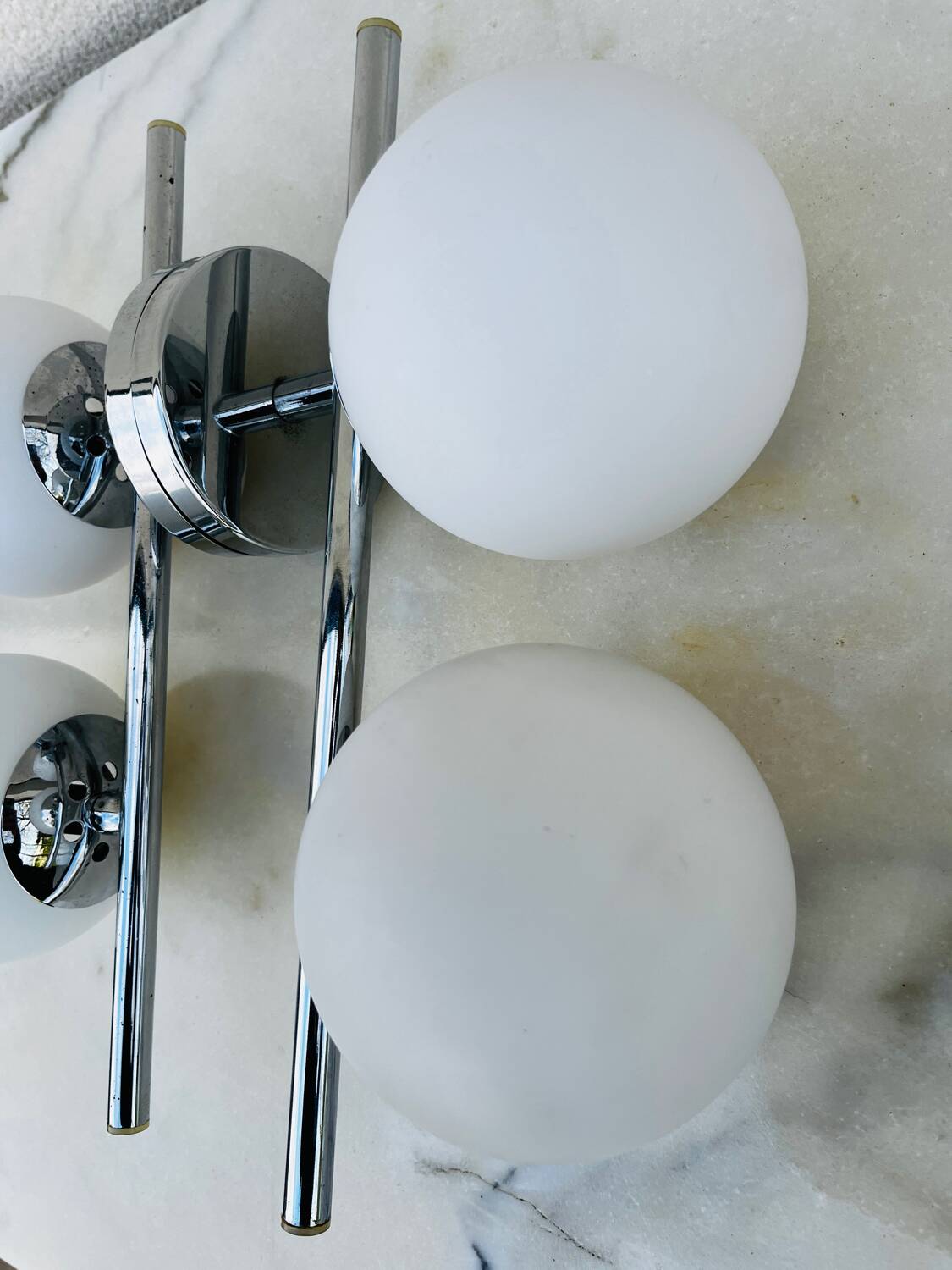 2 vintage double opaline globe wall lights 1960