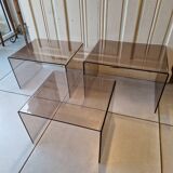 Vintage deco nesting table in smoke plexiglas 1970