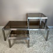 Table basse acier brossé design années 70 et gigognes