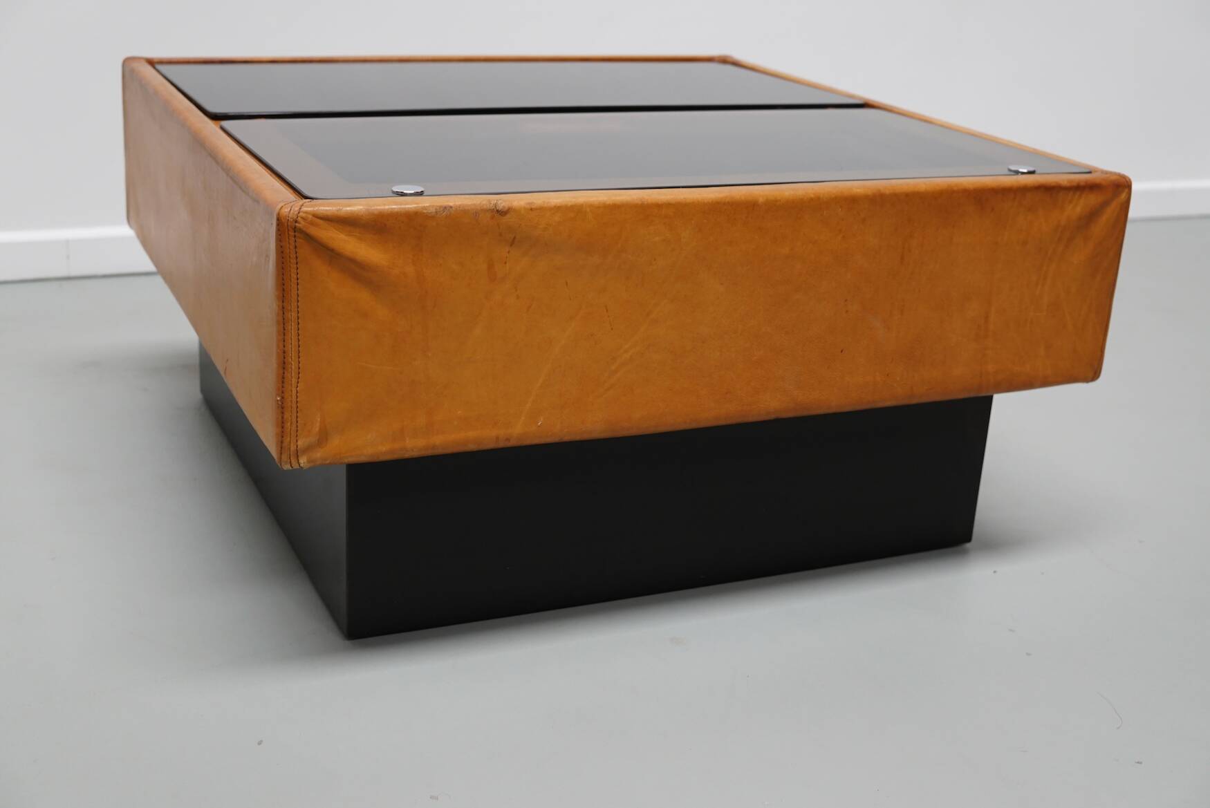 Vintage Cognac Leather Coffee Table / Bar by De Sede, 1960/70s