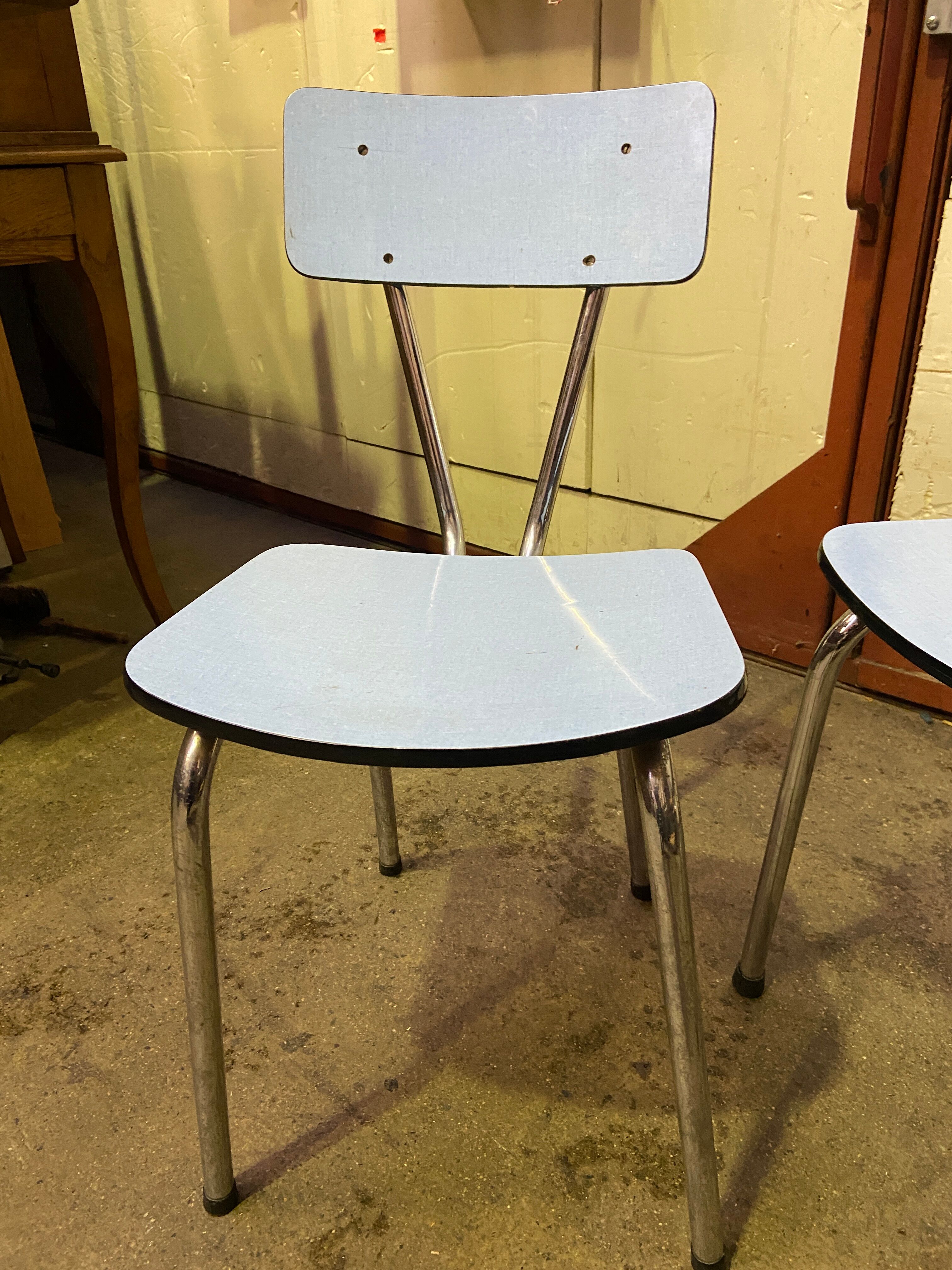 Pair of vintage formica chairs pastel blue 1960
